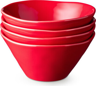Berry Red Christmas Ice Cream Bowls for Holiday Dessert, Festive Red Stoneware Serving Bowls, Winter Tableware, Mix and Match with Holly and Vines