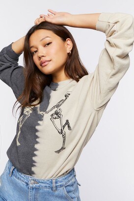 Forever 21 Women's Colorblock Skeleton Graphic Pullover in Black/Taupe Small