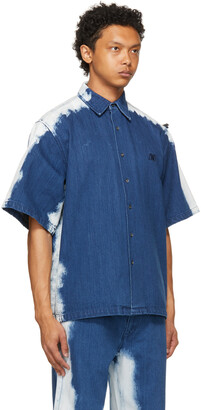 Xander Zhou Blue Denim Spray Short Sleeve Shirt