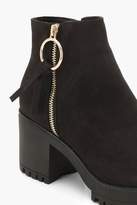 Thumbnail for your product : boohoo O Ring Zip Trim Cleated Ankle Shoe Boots
