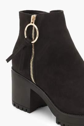 boohoo O Ring Zip Trim Cleated Ankle Shoe Boots