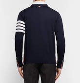 Thumbnail for your product : Thom Browne Striped Wool Cardigan - Navy