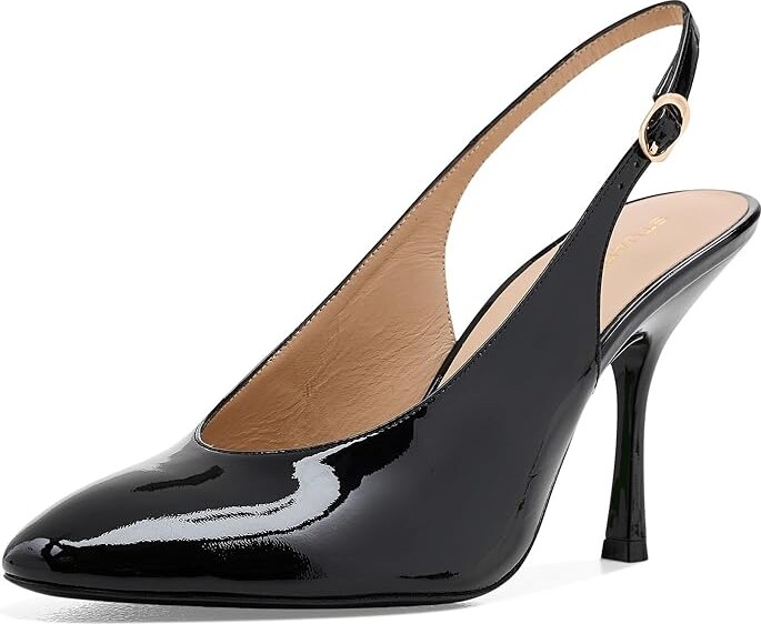 Stuart Weitzman Madison Slingback 85 Women's Shoes Black : 5 M Leather