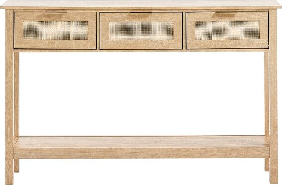 SUGIFT RattanConsoleTablewith3Drawers,EntrywaySofaTablewithBottomShelf,NarrowStorageTableforLivingRoom,Hallway