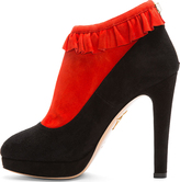 Thumbnail for your product : Charlotte Olympia Red Bicolor Suede Trompe L'oeil Ruffled Emily Boots