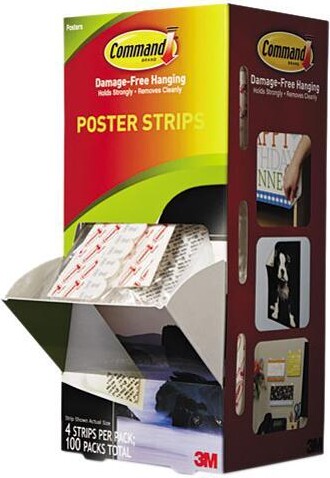 Command Poster Strips, 3/4' X 2 1/8', White, 100/Carton