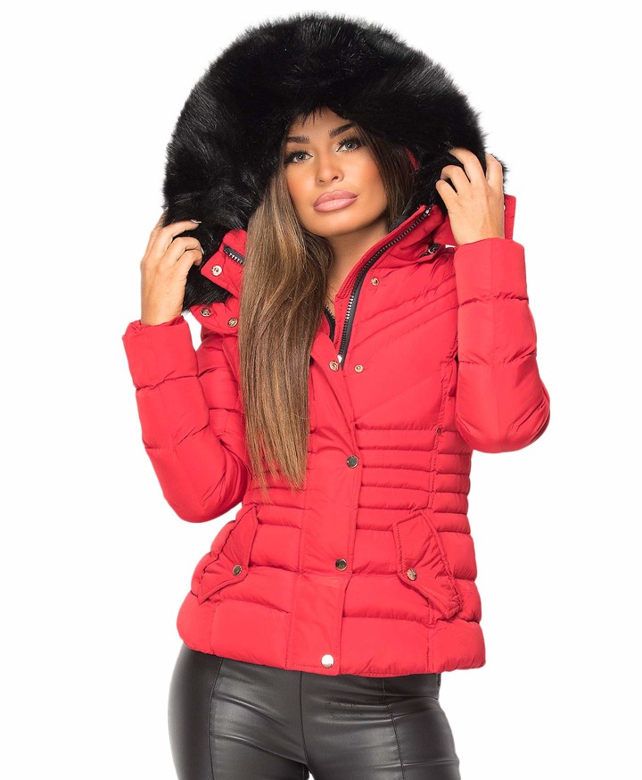 ladies red coat with fur hood