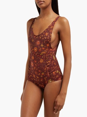 Dodo Bar Or Adinna Scoop-back Floral-print Swimsuit - Brown Print