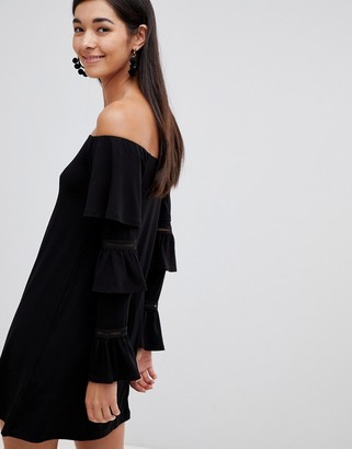 Asos Tall ASOS DESIGN Tall off shoulder mini dress with frill sleeve detail
