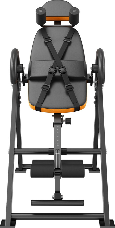KFFKFF Inversion Table, Supports up to 300lbs, Durable Back Stretching Device, Includes Headrest, Ankle Security, and Adjustable Safety Belt, in Orange/Black