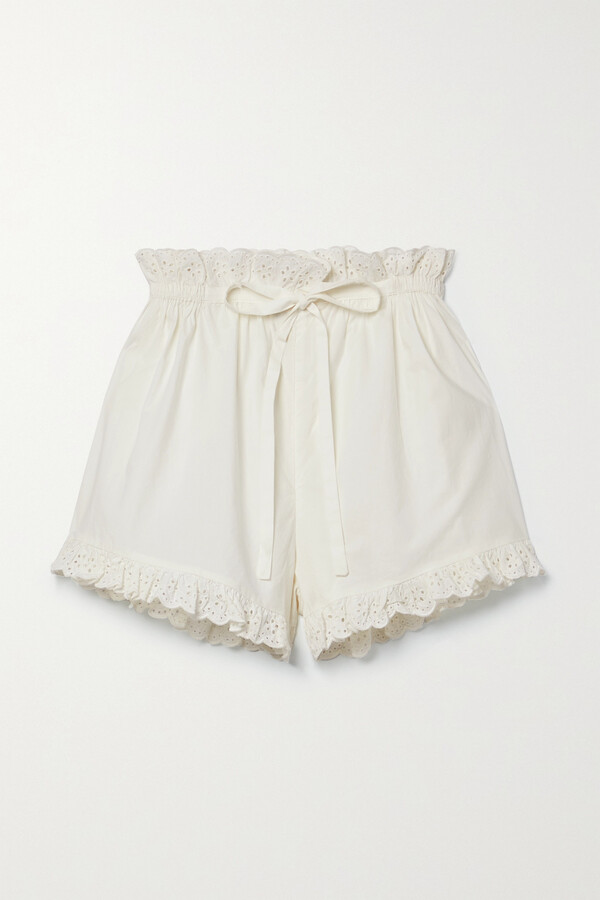 DÔEN + Net Sustain Enna Broderie Anglaise-trimmed Organic Cotton-poplin  Pajama Shorts - White - ShopStyle
