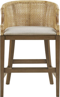 One Allium Way Handmade Counter Stool Tall - Natural Build, Linen Upholstered Cushion, Solid Wood Leg Construction, Antique Bronze Ornament H Handcrafted Craft, Clot