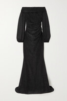 Thumbnail for your product : Talbot Runhof Off-the-shoulder Draped Metallic Voile Gown - Black - US4