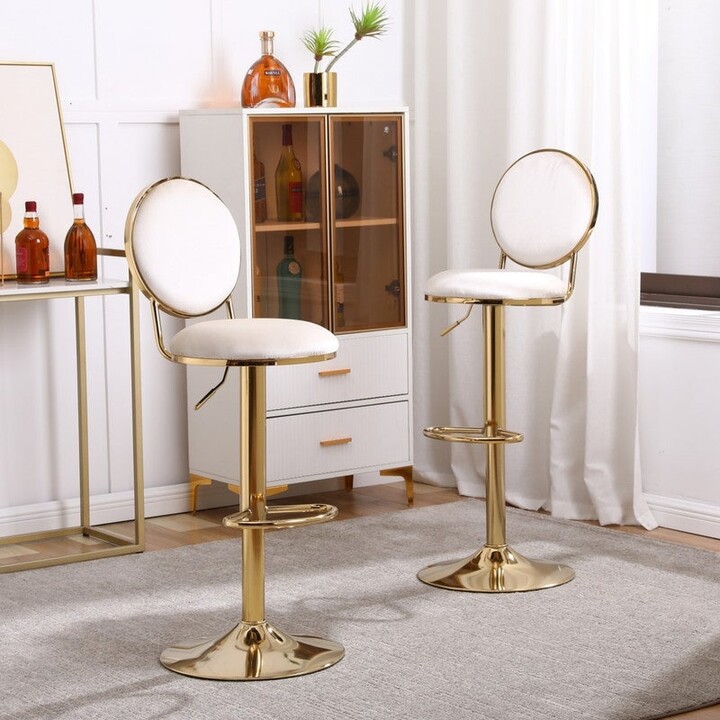 IGEMAN Velvet Bar Stools With Gold Metal Legs,Counter Height Dining
