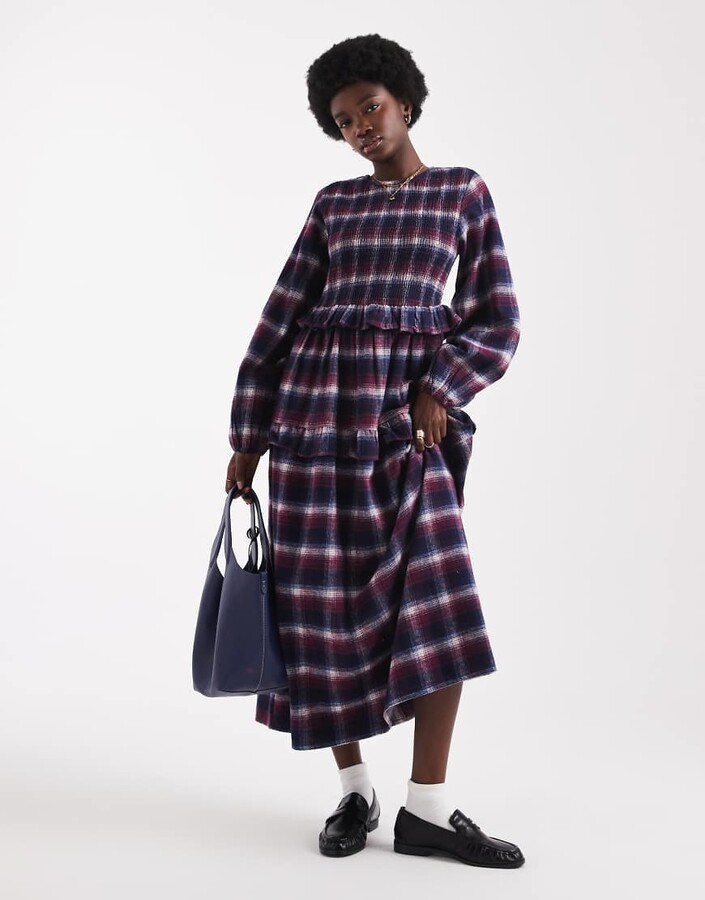 NATIVE YOUTH brushed plaid midaxi dress in tartan