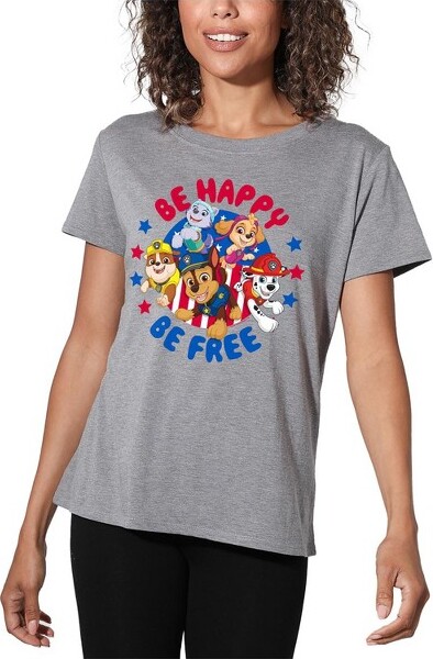 Paw Patrol Women'sPawPatrolBeHappyBeFree4thOfJulyLooseT-ShirtAthleticHeatherLarge