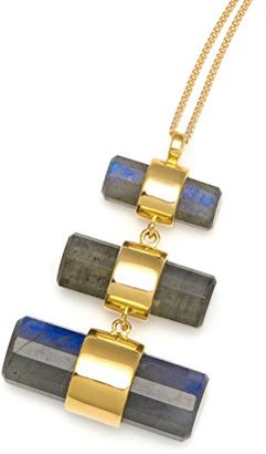 Assya Gold and Labradorite Three Crystal Polished Necklace of Length 24cm