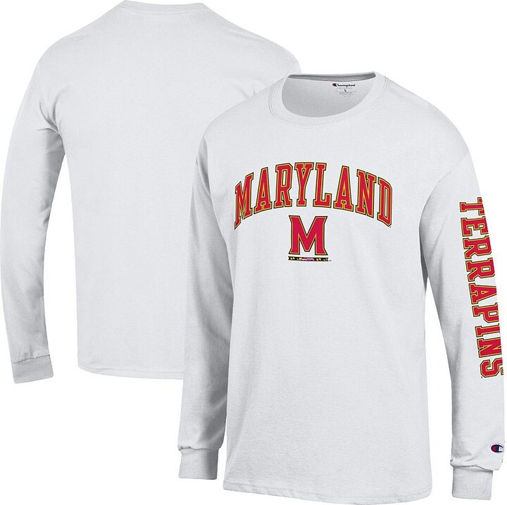 Men's Champion White Maryland Terrapins Arch Over Logo 2-Hit Long Sleeve T-Shirt