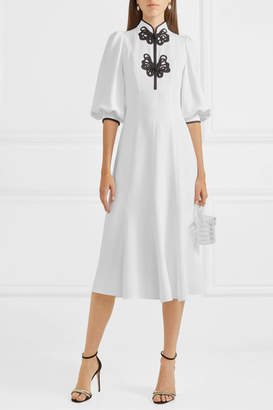 Andrew Gn Satin-appliqued Crepe Midi Dress - White