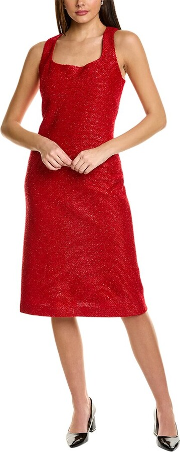 Akris punto Paneled Fringe-Seam Tweed Dress