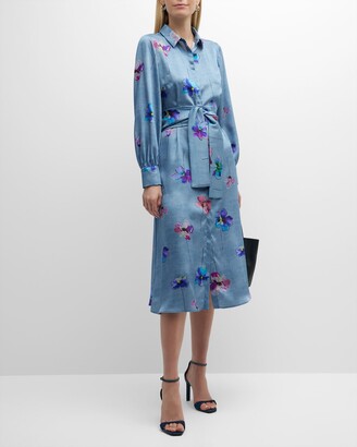 Marella Tales Floral-Print Blouson-Sleeve Midi Dress