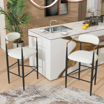 Hokku Designs Set of 2 Counter Height Upholstered Bar Stools with Back for Kitchen Island