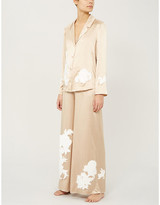 Thumbnail for your product : Myla Primrose Hill floral-embroidered silk-satin pyjama bottoms