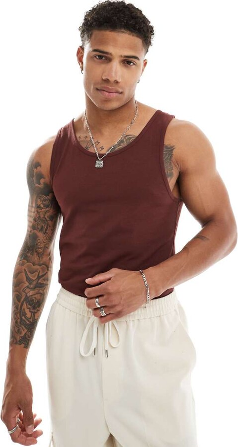 ASOS DESIGN muscle fit vest in brown ShopStyle Shirts
