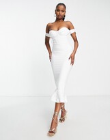 Thumbnail for your product : Rare London off shoulder bandage midi dress in white