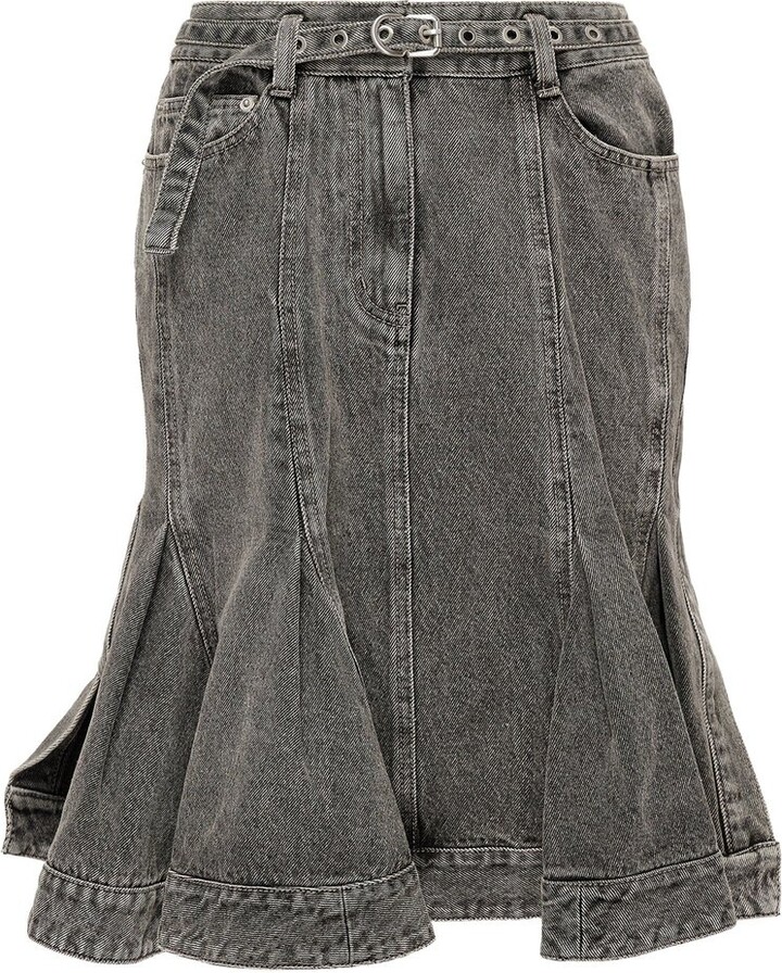3.1 Phillip Lim Belted Flared Hem Denim Skirt