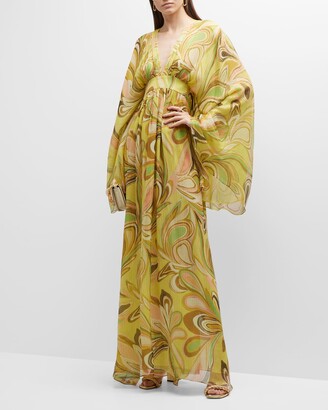 Alexis Sydney Bell-Sleeve Silk Empire Maxi Dress