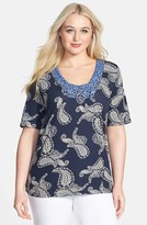 Thumbnail for your product : Lucky Brand Paisley Print Cotton Blend Top (Plus Size)