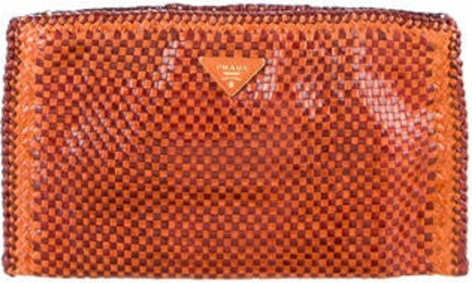 Prada Tri Color Woven Madras Leather Zip Clutch Prada