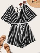 Thumbnail for your product : Shein Cutout Tie Back Wrap Romper With Rope
