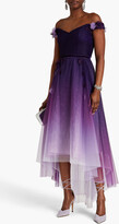 Thumbnail for your product : Marchesa Notte Off-the-shoulder appliquéd dégradé tulle gown