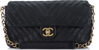 Chanel Surpique Chevron Flap Bag Quilted Iridescent Calfskin Jumbo Black