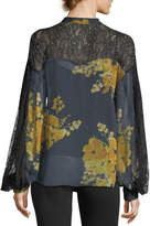 Thumbnail for your product : Sachin + Babi Vaja Tie-Neck Floral-Print Blouse w/ Lace
