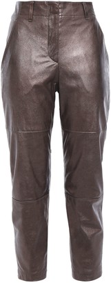 Brunello Cucinelli Cropped Metallic Glossed-leather Slim-leg Pants