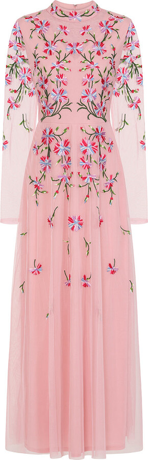 Frock and Frill Verena Pink Floral Embroidered Maxi Dress