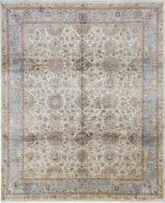 Bokara Rug Co. Inc. Hand-Knotted High-Quality Cream and Blue Area Rug