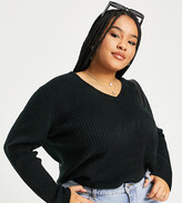 Thumbnail for your product : ASOS Curve ASOS DESIGN Curve boxy jumper in v neck with rib in black