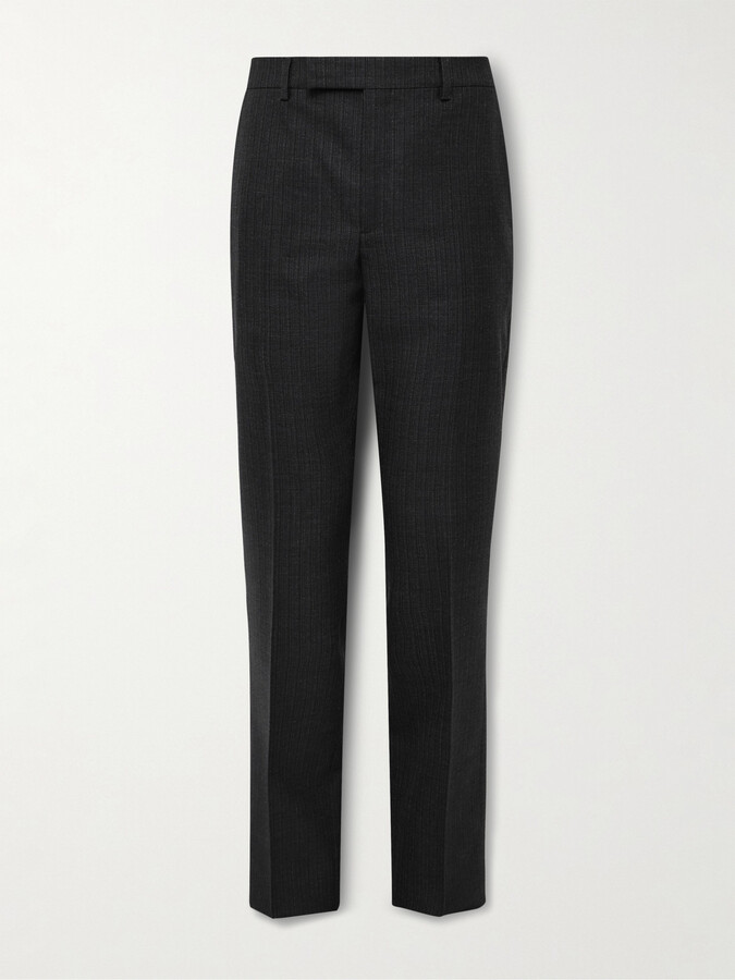 Celine Slim-Fit Straight-Leg Striped Wool and Silk-Blend Gabardine Trousers