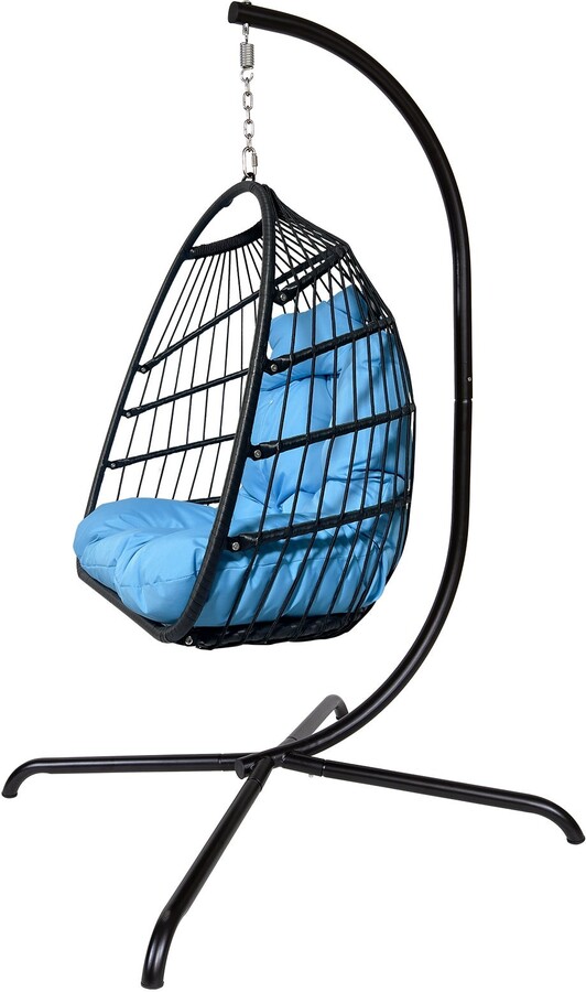 Swing Egg Chair with Stand Outdoor Wicker Rattan Basket Hanging Chair