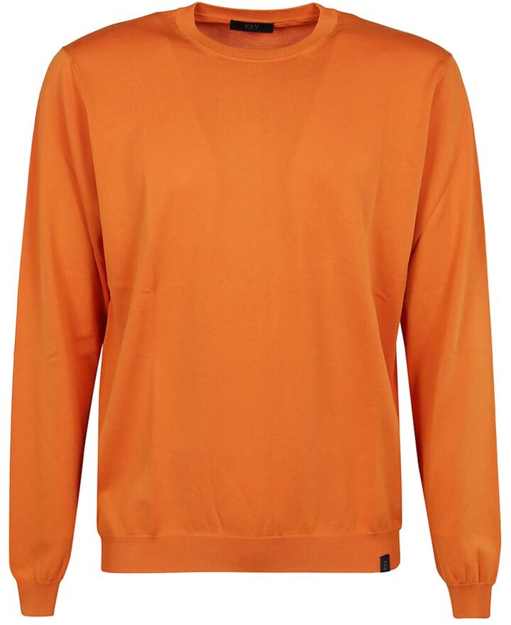 Kitaro Knitted Jumper Crew Neck Men's Cotton Long Sleeve Orange Size M 