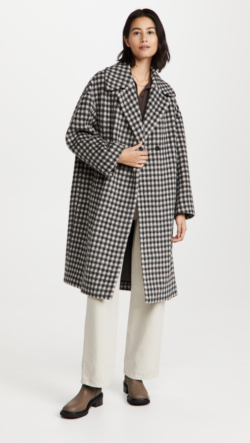 black and white checked coat