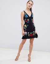 Thumbnail for your product : ASOS Petite DESIGN Petite mini dress in cord with floral embroidery