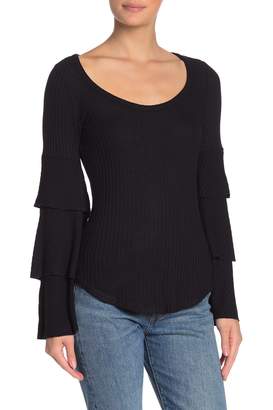 Chaser Waffle Knit Layered Bell Sleeve Top