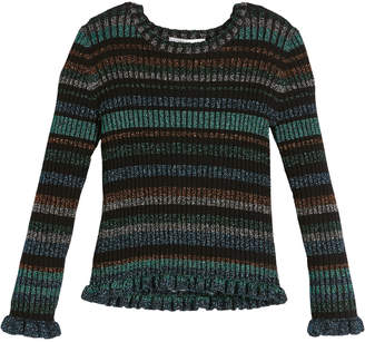 Milly Rib-Knit Lurex Stripe Sweater, Size 8-14