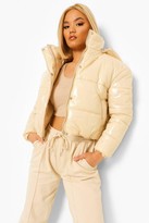 Thumbnail for your product : boohoo Petite Hooded Crop High Shine Coat