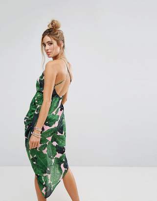 PrettyLittleThing Tropical Print Asymmetric Dress